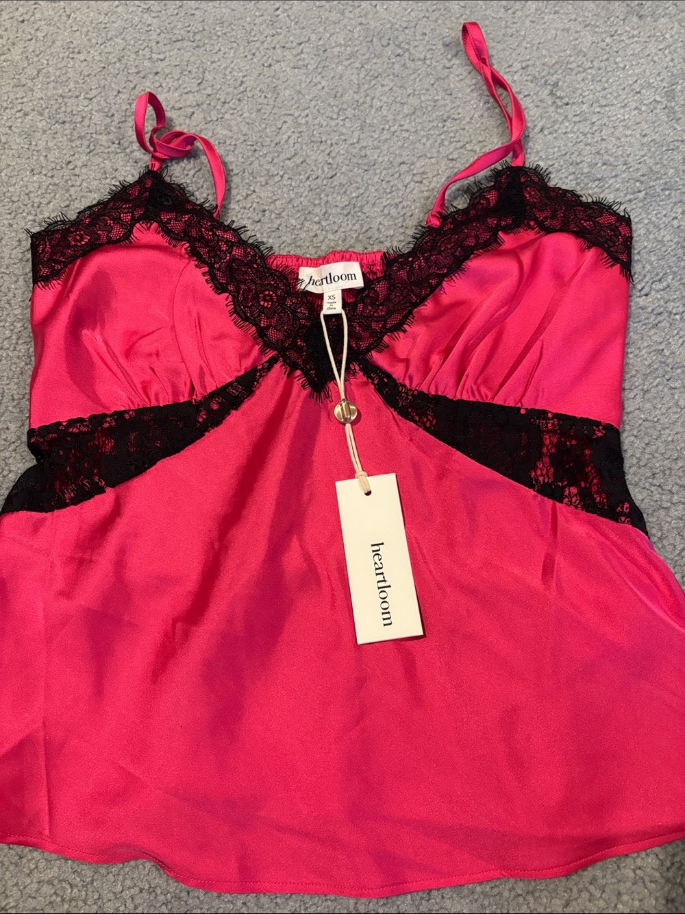 Heartloom Hot Pink Satin Cami with Black Lace Insets